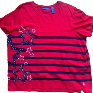 Karen Scott Sport Independence Day Patriotic Red Blue Stars Shirt Plus Size